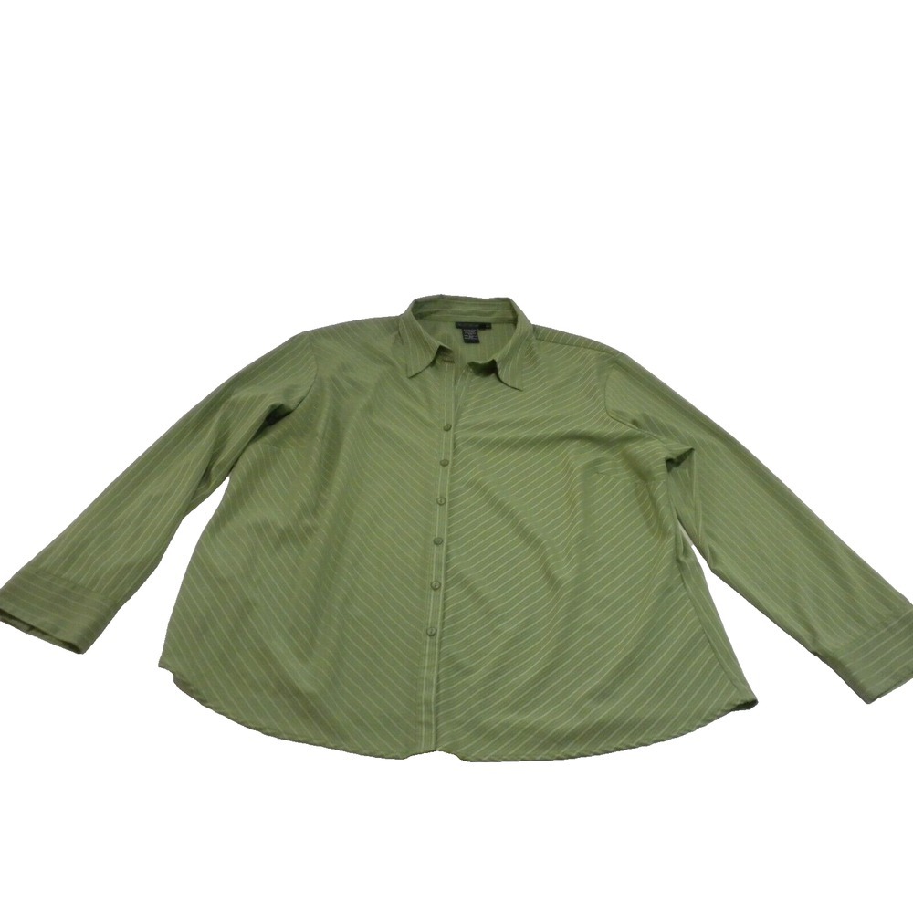 Ninety Top Womens 3X Kelly Green Button Down Striped Long Sleeve Shirt Stretch‎